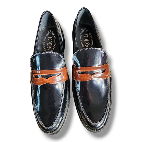 Tod's Black Patent Leather Penny Loafers with Brown Keeper Women’s Size 36 - Picture 14 of 16